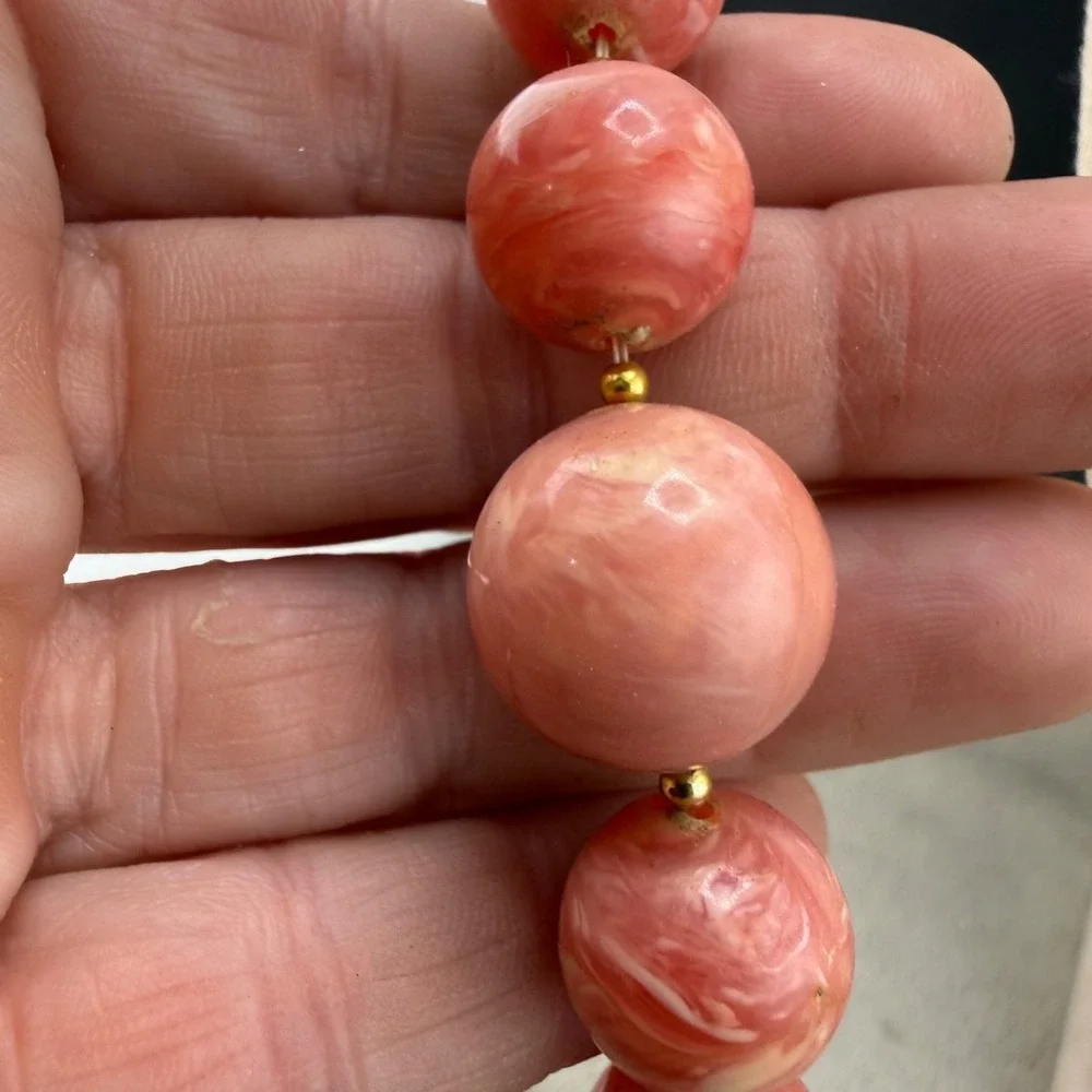 Vintage Beaded Necklace Salmon Pink Acrylic 21" - Picture 2 of 7